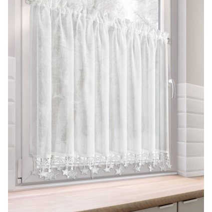 Biela vianočná vitrážová záclona s hviezdičkami na tuneli XMAS 150x90 cm