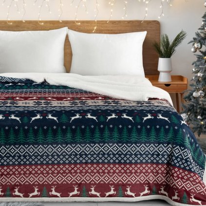 Modro-zelená vianočná deka KOC 150x200 cm