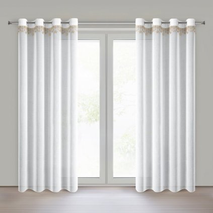 Biela vianočná etamínová záclona so zlatými hviezdičkami na krúžkoch XMAS 140x250 cm