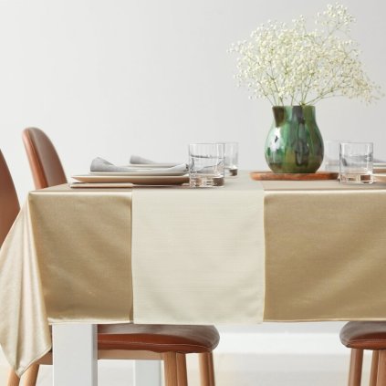 Béžový vianočný obrus GLAMO set 140x220 cm + 33x220 cm