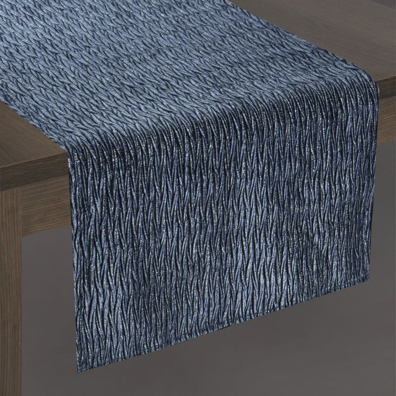 Modrá zamatová štóla na stôl EVELYNE 40x140 cm