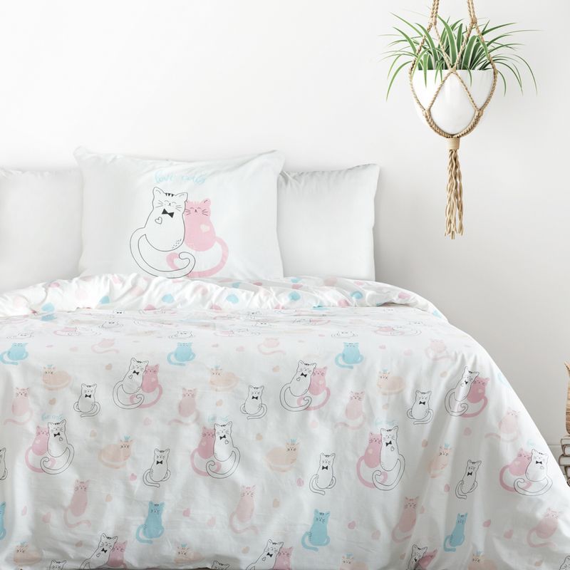 Biele detské posteľné obliečky KITTY z vysoko kvalitnej bavlny 140x200 cm, 70x90 cm