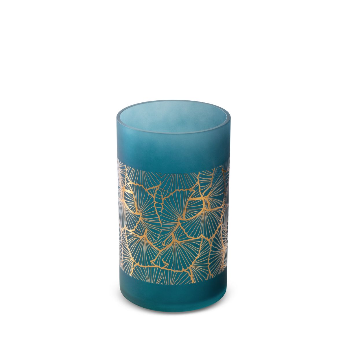 Sklenená váza MUSA3 námornícka modrá a zlatá15 x 25 cm
