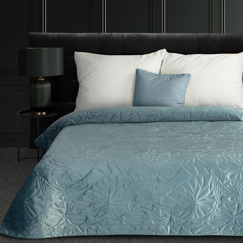 Modrý prehoz na posteľ SALVIA1 s potlačou 280x260 cm