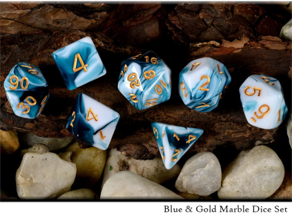 Blue Gold Marble Dice Set