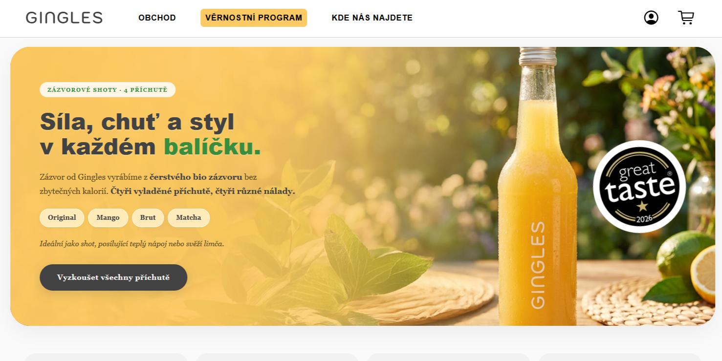 Ukázka e-shopu gingles.co převedeného z Wix na Shoptet