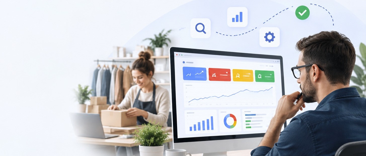 PPC specialista kontroluje výsledky kampaní malého e-shopu
