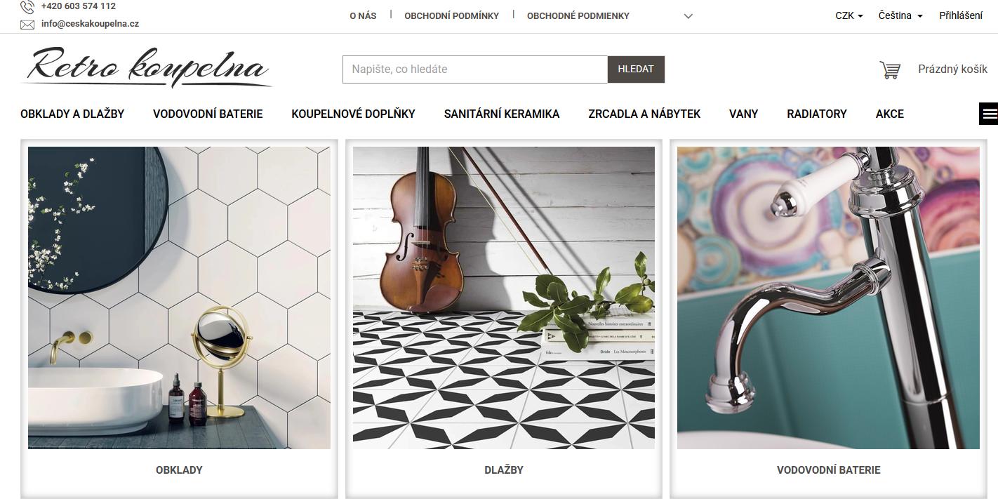 Ukázka e-shopu retrokoupelna.cz převedeného z Webarealu na Shoptet