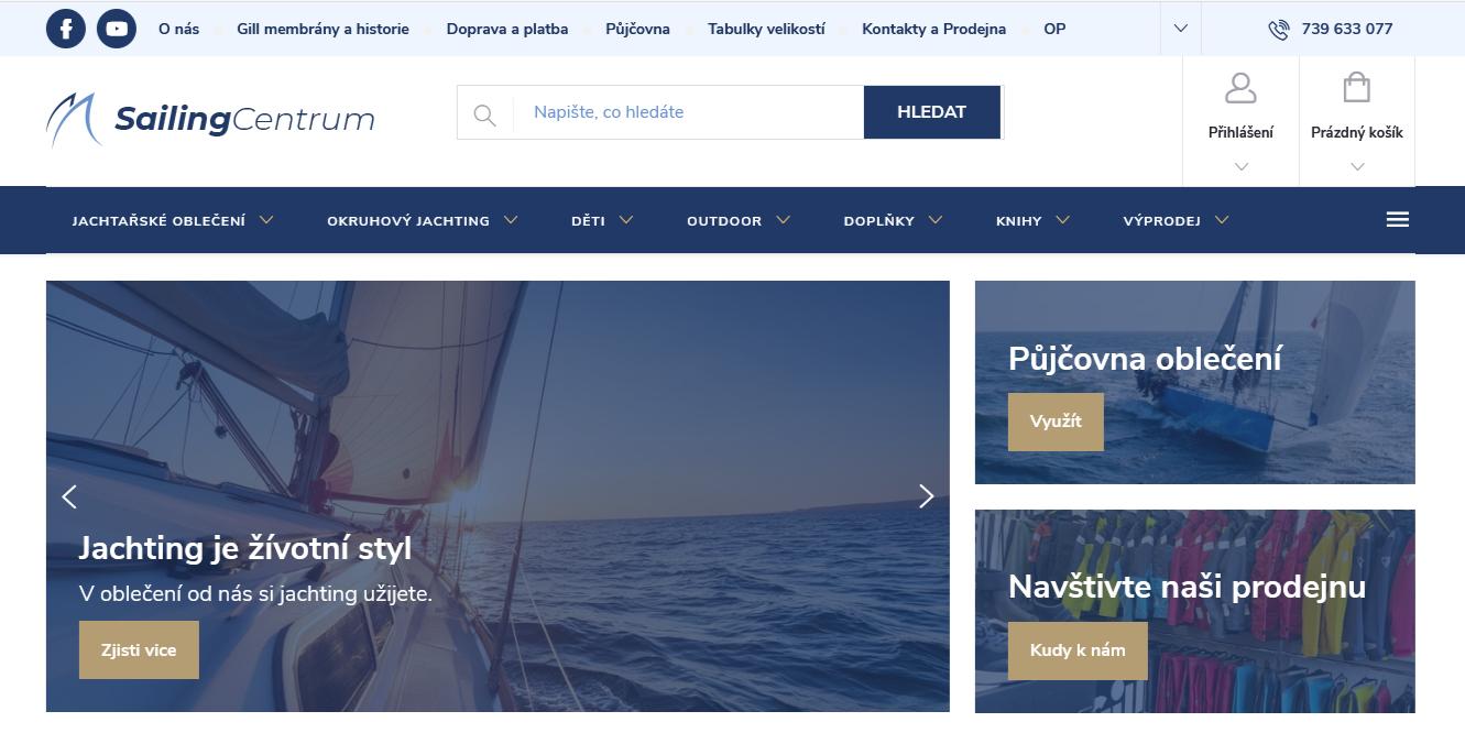 Ukázka e-shopu sailingcentrum.cz převedeného z Webmium na Shoptet