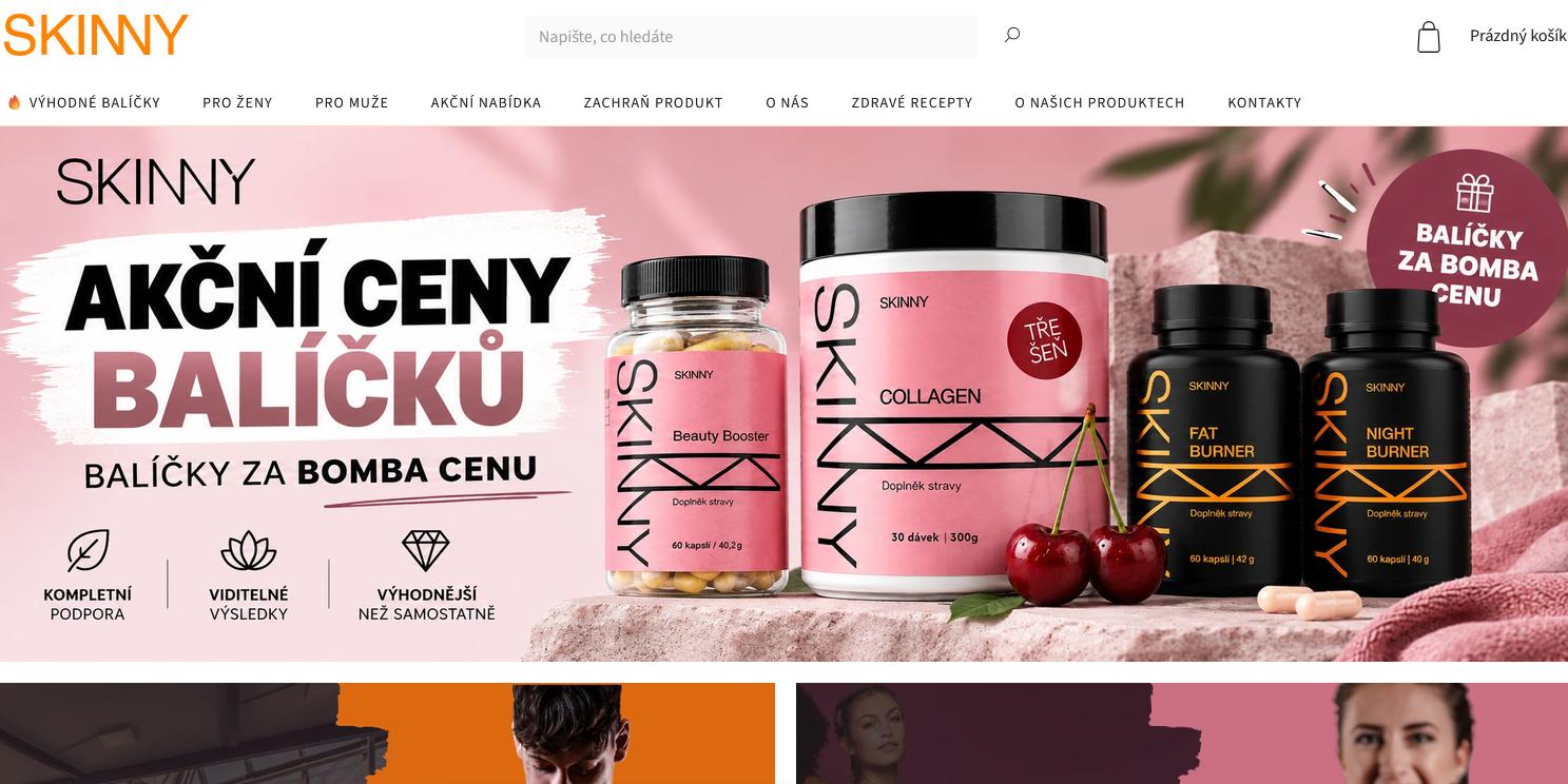 Ukázka e-shopu skinny.cz převedeného z Eshop-rychle na Shoptet