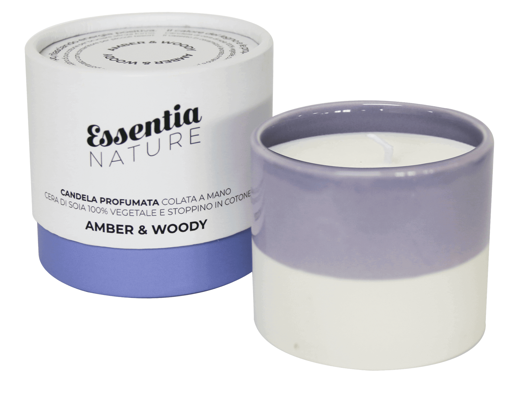 Essentia Keramická sviečka s vôňou jantáru a dreva - LILA/BIELA 100g Veľkosť: 100g
