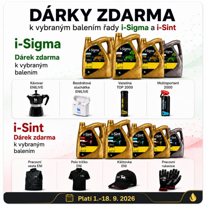 🎁 DÁRKY ZDARMA K VYBRANÝM OLEJŮM ENI! Nakupte vybraná balení řady i-Sigma nebo i-Sint a získejte k nim dárek zdarma. 🛢️ 🟢...