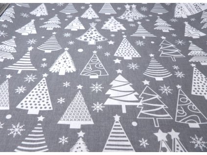 DOMESTINO 120/ 22041-2 Vánoční stromky bílé na šedé - 160cm / VELKOOBCHOD
