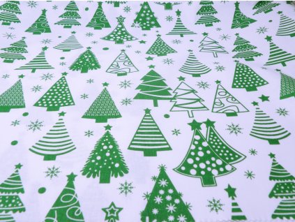 DOMESTINO 120/ 22042-3 Vánoční stromky zelené na bílé - 160cm / METRÁŽ NA MÍRU