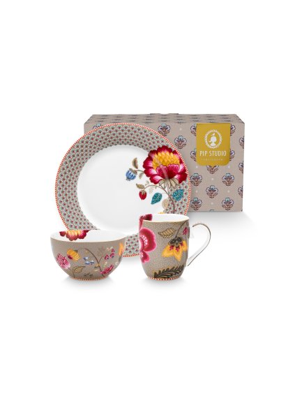 Snídaňová sada Blooming Tales Fantasy khaki sada 3ks