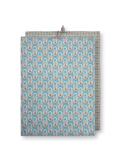 Utěrka Blooming Tales Bustani-Pashmina khaki-modrá 50 x 70cm sada 2ks