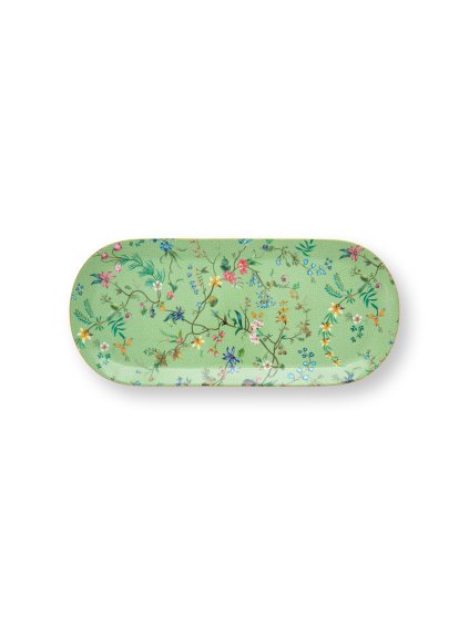 1501 2 dortovy tac s nozkou obdelnikovy jolie flowers green 33 3x15 5cm