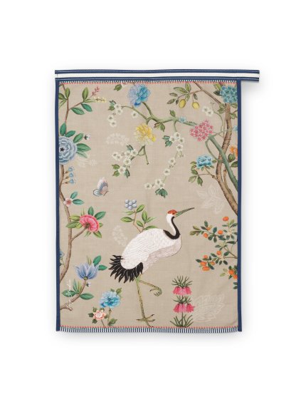 3220 uterka blushing birds print khaki 50 x 70cm
