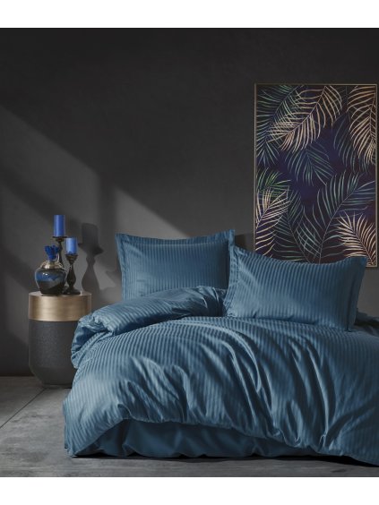 Stripe Mavi Elegant Stripe Saten Nevresim Takimi