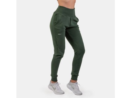 Dámské tepláky High Waist Loose Fit Dark Green - NEBBIA