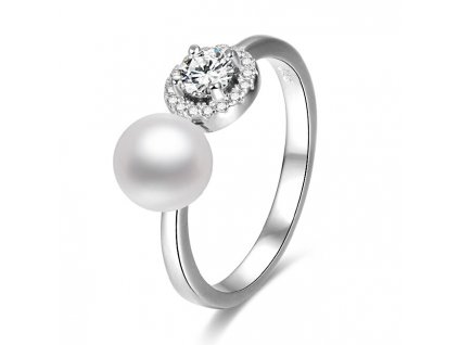 Beneto Otevřený stříbrný prsten se zirkony a perlou AGG339