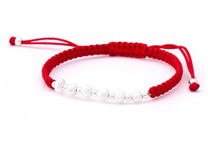 Beneto Šňůrkový červený kabala náramek s pravými perlami AGB549