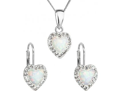 Evolution Group Srdíčková souprava šperků s krystaly Preciosa 39161.1 & white s.opal (náušnice, řetízek, přívěsek)