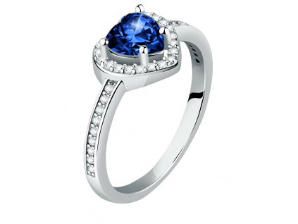 Morellato Třpytivý stříbrný prsten Srdce s modrým zirkonem Tesori SAVB150