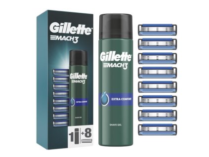 Náhradní hlavice Gillette Mach3 8 ks + Gel na holení Extra Comfort (Shave Gel) 200 ml