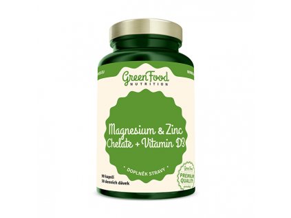 GreenFood Nutrition Hořčík a Zinek Cheláty + Vitamín D3 90 kapslí