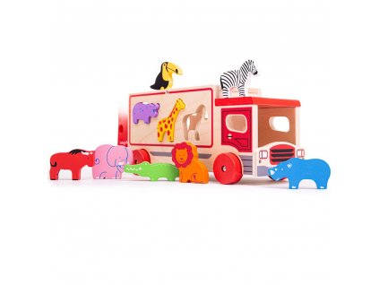 Bigjigs Toys Dřevěné auto se zvířátky safari