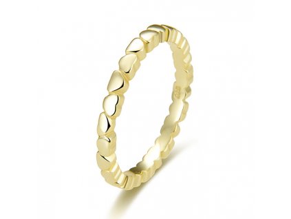 Beneto Pozlacený stříbrný prsten se srdíčky AGG344-GOLD