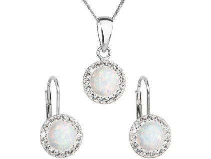 Evolution Group Třpytivá souprava šperků s krystaly Preciosa 39160.1 & white s.opal (náušnice, řetízek, přívěsek)