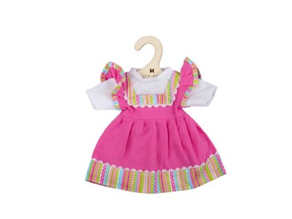 Bigjigs Toys Růžové šaty s pruhovaným lemováním pro panenku 34 cm