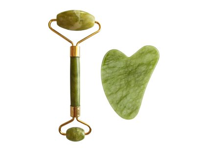 Palsar 7 Masážní váleček a destička Guasha zelený xiuyan jadeit (Light Green Xiuyan Jade Roller & Gua Sha Set)