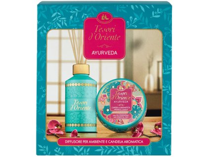 Tesori d'Oriente Ayurveda - difuzér s vonnými tyčinkami 250 ml + svíčka 109 g