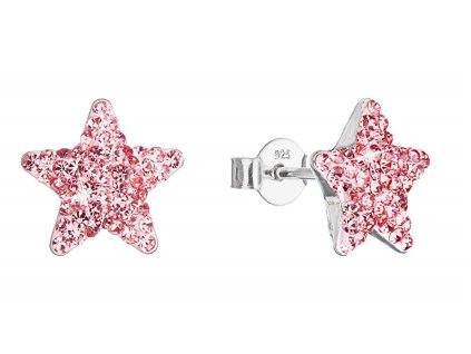 Evolution Group Stříbrné náušnice Hvězdičky s krystaly Preciosa 31312.3 light rose