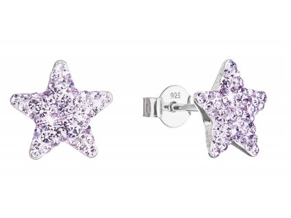 Evolution Group Stříbrné náušnice Hvězdičky s krystaly Preciosa 31312.3 violet