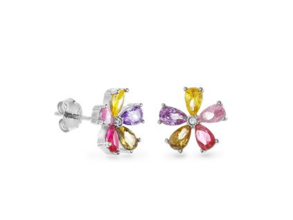 AGAIN Jewelry Okouzlující kytičkové náušnice s barevnými zirkony AJNS0040