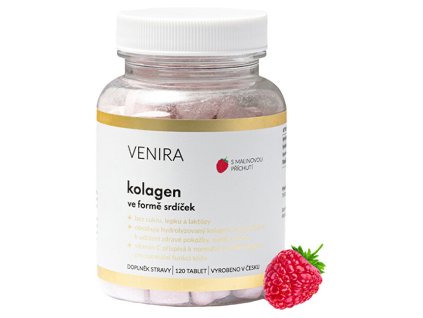 Venira Kolagen ve formě srdíček s příchutí maliny 120 kapslí