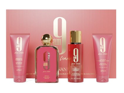 afnan 9am pour femme edp 100 ml sprchovy gel 100 ml telovy zavoj 150 ml telove mleko 100 ml 14966599065422