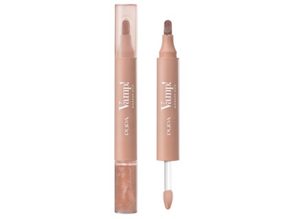 PUPA Milano Fix a olejový lesk na rty 2v1 Vamp! (Marker Duo) 4 ml (Odstín 001 Watery Nude)