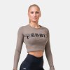 Dámské tričko Crop Top Sporty Hero Long Sleeves Mocha - NEBBIA