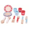 Bigjigs Toys Dřevěný jídelní servis s puntíky