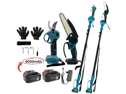 ARKIDA FC-18 4000mAh Multifunkcní Aku sada 3v1 Aku řetězová pila 6" + AKU nůžky + Teleskop + 2x4000mAh baterie+nabíječka+příslušenství