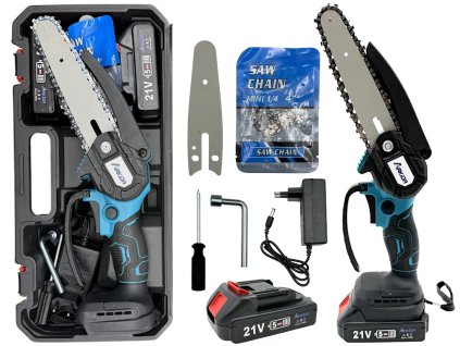 Arkida Aku řetězová pila AR-1823 s bezuhlíkovým motorem, 2x1300mAh Náhradní baterie+nabíječka+příslušenství