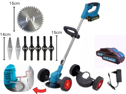 Aku sekačka na trávu s kolečky T 81 2x 2 Ah + nabíječka + příslušenství