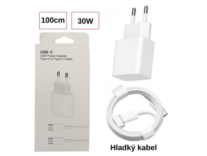USB-C 30W Nabíječka s kabelem | Rychlé nabíjení PD | 1 m