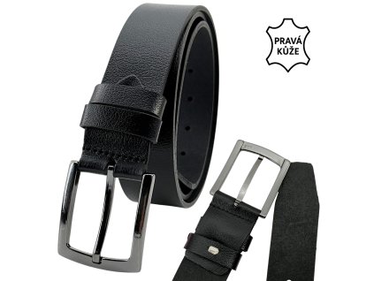 Pánský kožený opasek černý 135 cm, šířka 3,8 cm – ručně dokončovaný