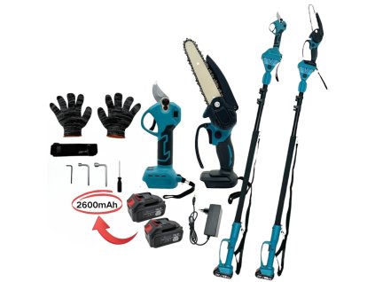 ARKIDA FC-16 Multifunkcní Aku sada 3v1 Aku řetězová pila 6" + AKU nůžky + Teleskop + 2x2.6Ah baterie+nabíječka+příslušenství